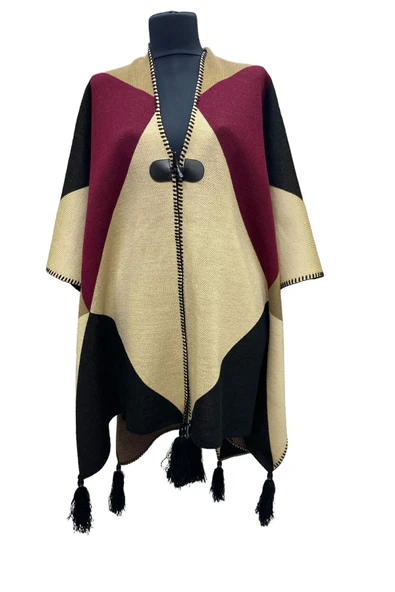 Akmoda Kalın Kışlık Triko Uzun Panço