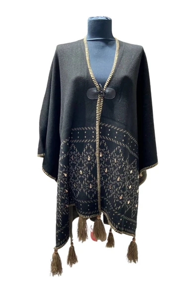 Akmoda Kalın Kışlık Triko Uzun  Panço