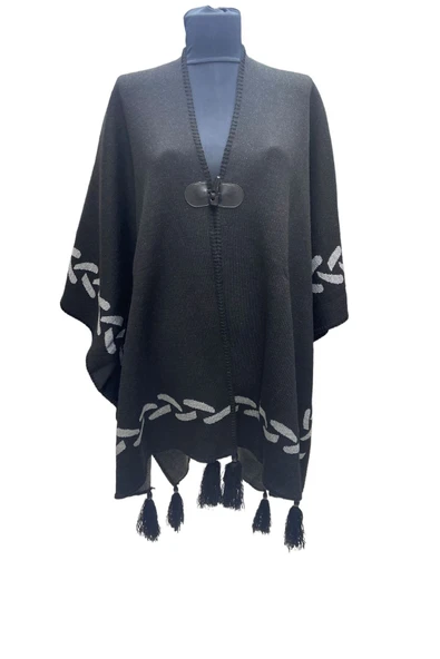 Akmoda Kalın Kışlık Triko Uzun  Panço