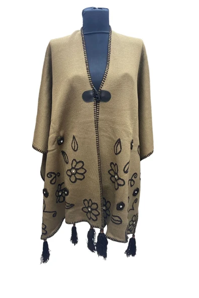 Akmoda Kalın Kışlık Triko Uzun  Panço