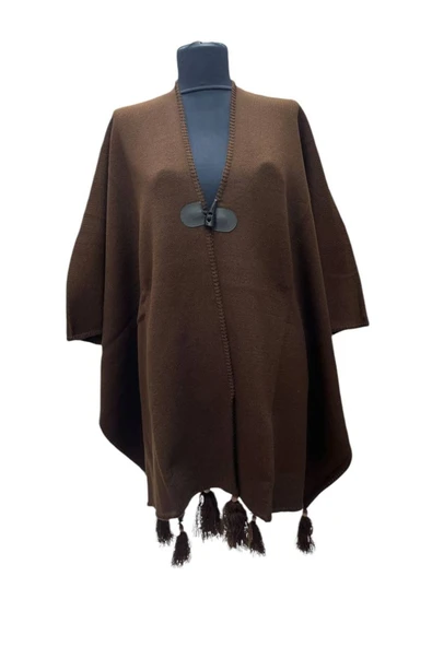 Akmoda Kalın Kışlık Triko Uzun  Panço