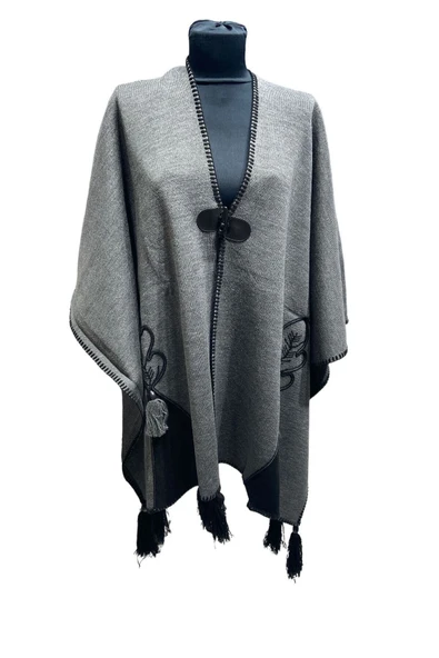 Akmoda Kalın Kışlık Triko Uzun  Panço