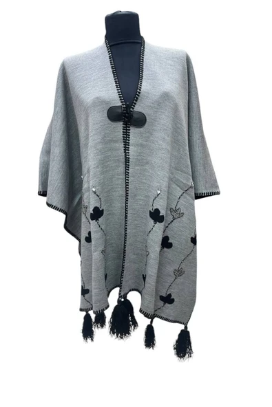 Akmoda Kalın Kışlık Triko Uzun  Panço