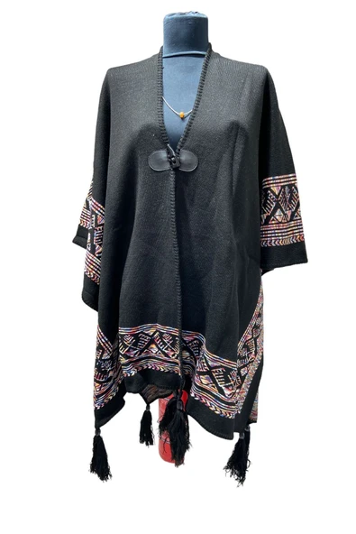 Akmoda Kalın Kışlık Triko Uzun  Panço