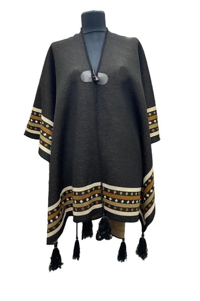 Akmoda Kalın Kışlık Triko Uzun Panço