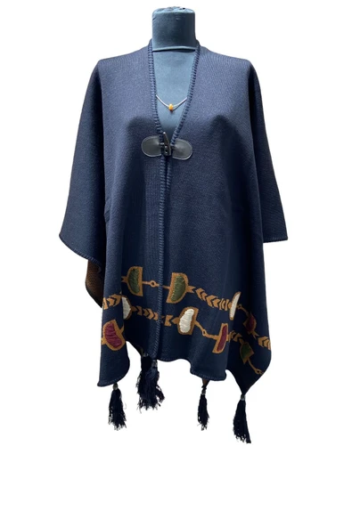 Akmoda Kalın Kışlık Triko Uzun  Panço