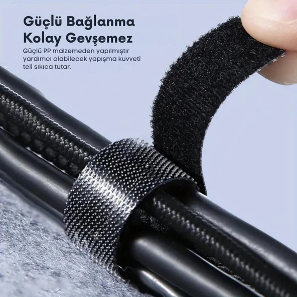 Polham 5 adet Renkli 25 Metre Cırt Cırt Bantlı Kablo Sarıcı Düzenleyici Organizatör, Kesilebilir Kablo Düzenleyici - 3