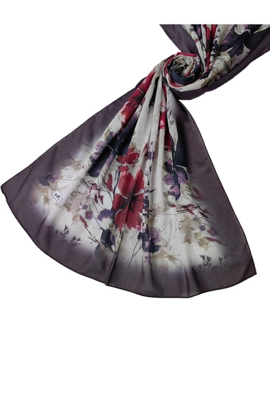 Ebruli Cotton Vual Çiçek Desenli Şal 75x190 cm