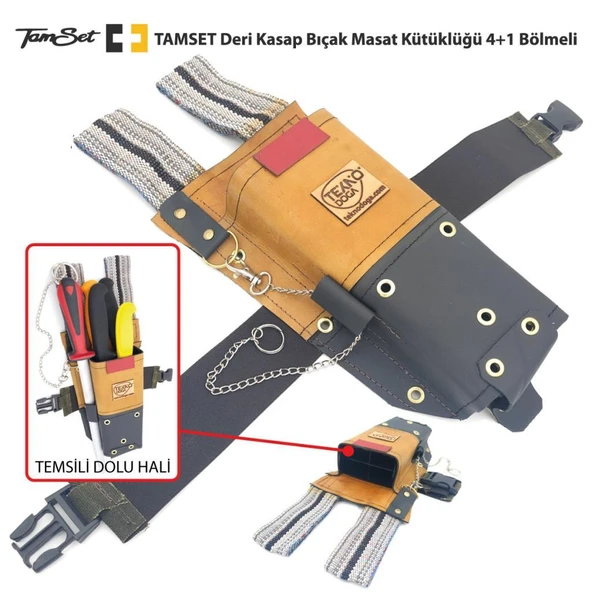 TAMSET Deri Kasap Bıçak Masat Kütüklüğü 4+1 Bölmeli