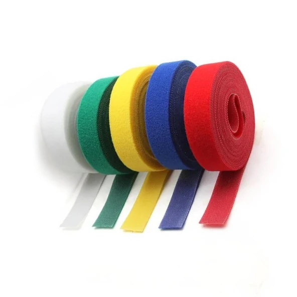 Polham 5 adet Renkli 25 Metre Cırt Cırt Bantlı Kablo Sarıcı Düzenleyici Organizatör, Kesilebilir Kablo Düzenleyici