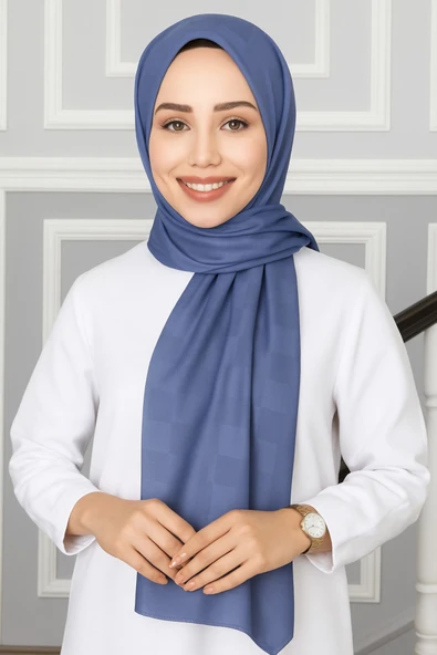 Emproyal Silver Jakar Dama Desenli Şal 75x190 cm - 1