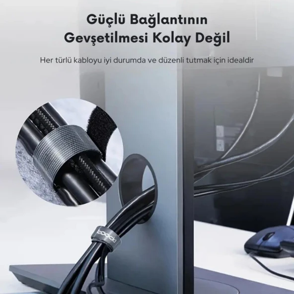 Polham 5 adet Renkli 25 Metre Cırt Cırt Bantlı Kablo Sarıcı Düzenleyici Organizatör, Kesilebilir Kablo Düzenleyici - 5