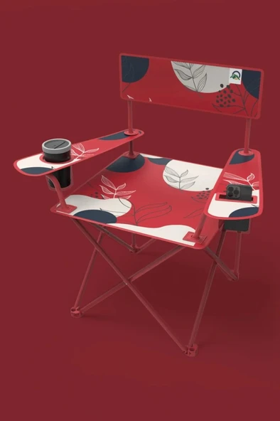 2 Adet Qufi Desenli Katlanır Kamp Piknik Sandalyesi Rejisör Koltuğu Kırmızı - 2