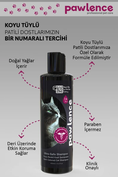PAWLENCE Ultra-Safe Koyu Renkli Kedilere Özel Şampuan 400ml - 3