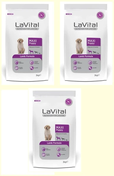 LaVital Maxi Kuzu Et Büyük Irk Yavru Köpek Maması 3 KG* 3 ADET