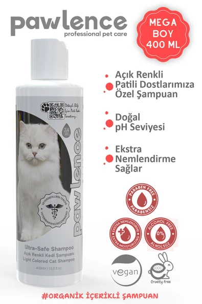 PAWLENCE Ultra-Safe Açık Renkli Kedilere Özel Şampuan 400ml