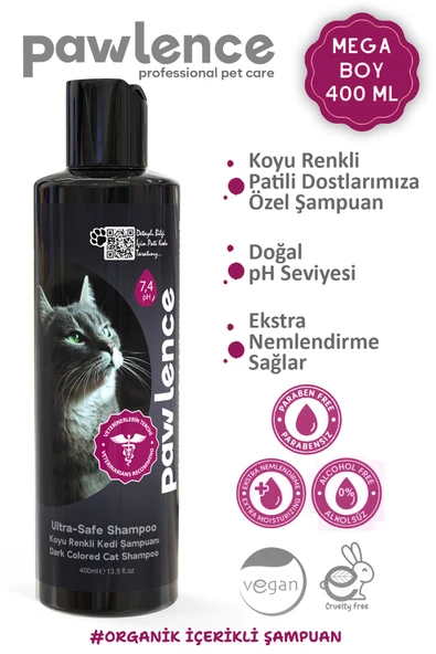 PAWLENCE Ultra-Safe Koyu Renkli Kedilere Özel Şampuan 400ml