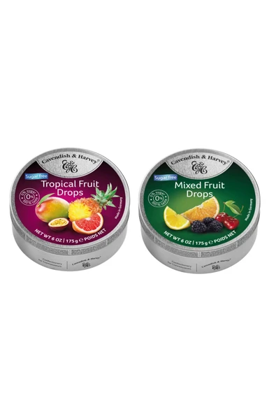 Cavendish & Harvey 2'li Şekersiz Tropikal Meyve ve Karışık Meyve Aromalı Şekerler 175 GR