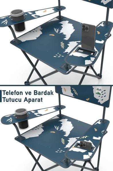 2 Adet Qufi Desenli Katlanır Kamp Piknik Sandalyesi Rejisör Koltuğu Mavi - 3