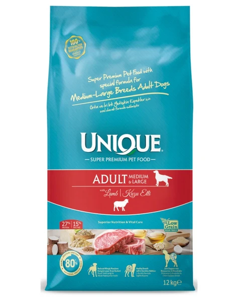 Unique Orta ve İri Irk Yetişkin Köpek Maması Kuzu Etli 12 kg