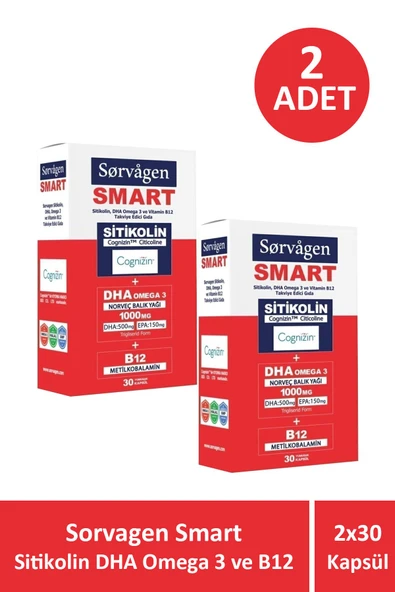 Sorvagen Smart Sitikolin DHA Omega 3 ve B12 30 Kapsül 2 Adet
