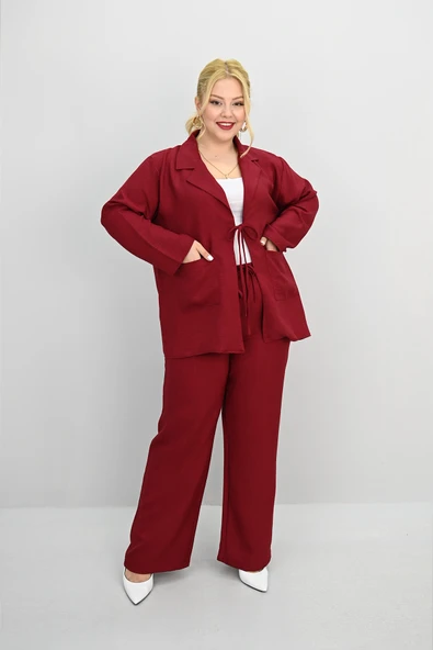 Kadın Büyük Beden Bağlamalı Bol Paça Alt-Üst Takım 8195-25 - 9