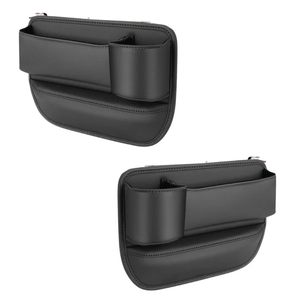 Polham 2 Adet Set Deri Araç İçi Ön Koltuk Yanı Organizer, Telefon, Cüzdan, Bardak Tutucu Düzenleyici Organizer