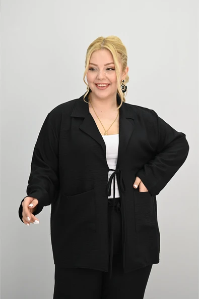 Kadın Büyük Beden Bağlamalı Bol Paça Alt-Üst Takım 8195-25 - 7