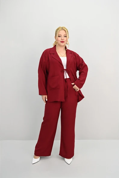 Kadın Büyük Beden Bağlamalı Bol Paça Alt-Üst Takım 8195-25