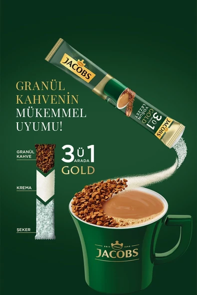 Jacobs 3'ü 1 Arada Gold Yoğun Lezzet Karışım Kahve 10'lu Paket - 4