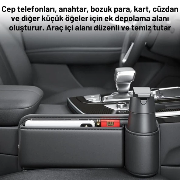 Polham 2 Adet Set Deri Araç İçi Ön Koltuk Yanı Organizer, Telefon, Cüzdan, Bardak Tutucu Düzenleyici Organizer - 3