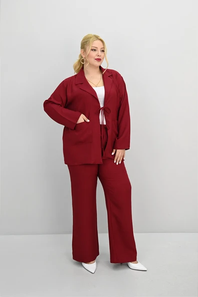 Kadın Büyük Beden Bağlamalı Bol Paça Alt-Üst Takım 8195-25 - 10