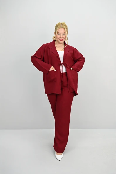 Kadın Büyük Beden Bağlamalı Bol Paça Alt-Üst Takım 8195-25 - 11