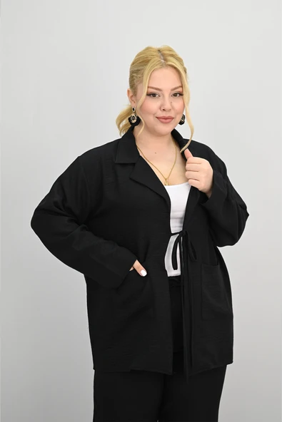 Kadın Büyük Beden Bağlamalı Bol Paça Alt-Üst Takım 8195-25 - 6