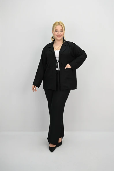 Kadın Büyük Beden Bağlamalı Bol Paça Alt-Üst Takım 8195-25 - 3