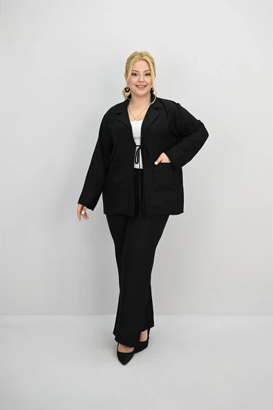 Kadın Büyük Beden Bağlamalı Bol Paça Alt-Üst Takım 8195-25 - 3