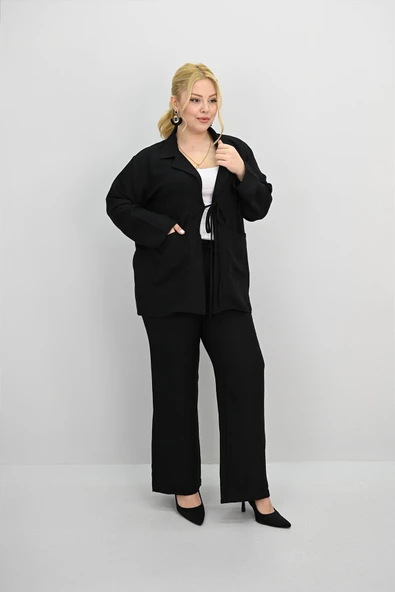 Kadın Büyük Beden Bağlamalı Bol Paça Alt-Üst Takım 8195-25 - 4