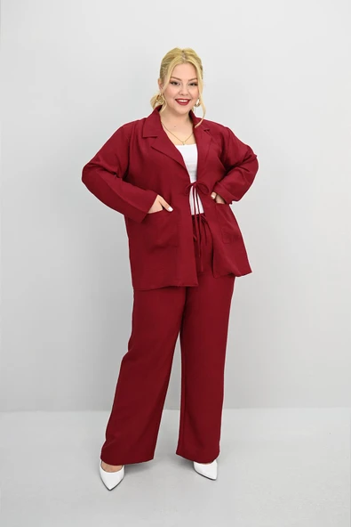 Kadın Büyük Beden Bağlamalı Bol Paça Alt-Üst Takım 8195-25 - 9