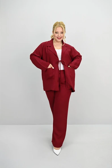 Kadın Büyük Beden Bağlamalı Bol Paça Alt-Üst Takım 8195-25 - 11