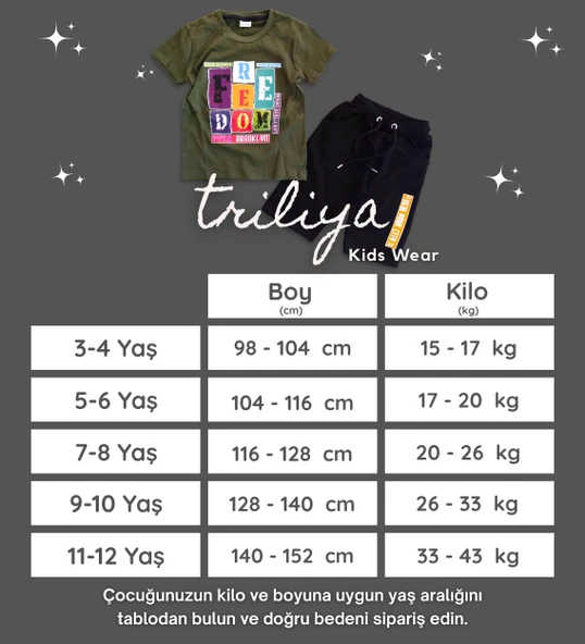 Triliya Pamuklu Unisex Çocuk Kapri Takımı (Cepli & Kordonlu, 3-12 Yaş) TRL-27 - 10