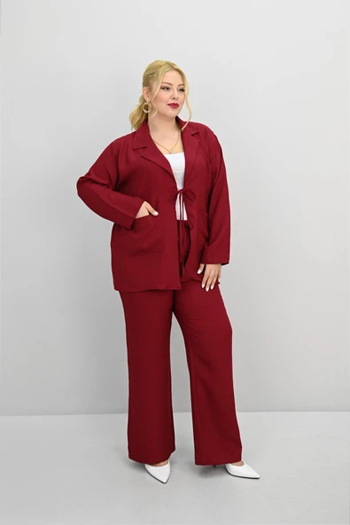 Kadın Büyük Beden Bağlamalı Bol Paça Alt-Üst Takım 8195-25 - 10