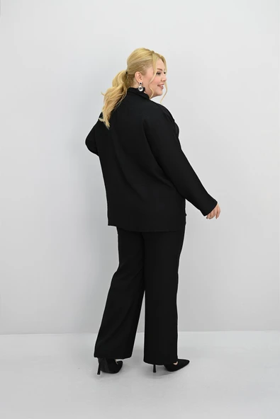 Kadın Büyük Beden Bağlamalı Bol Paça Alt-Üst Takım 8195-25 - 5