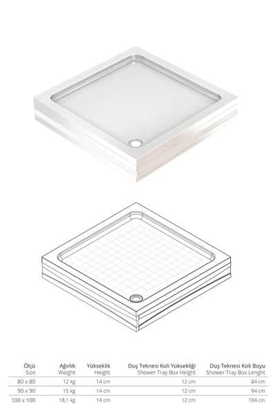 Sanica Magna Kare 80 x 80 20 cm Yükseklik Duş Teknesi - 2