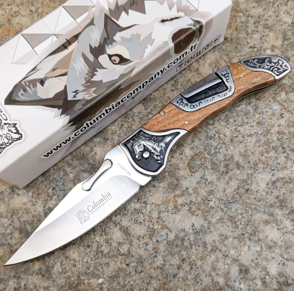 Columbia Company MB3951-C A İşlemeli Ahşap Kabze Kamp Çakısı