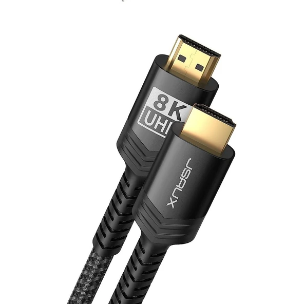 Jsaux 8k UHD Uzun HDMI Kablosu 48GBPS HDMI 2.1 Örgülü Oyuncu Kablo 4K 120Hz 144Hz 8k 60Hz Dinamik Hdr Dts:x 1080P 3D Earc Dizüstü Bilgisayar UHD Oyun Monitörü Ps5 Ps4 Uyumlu CV0011 3 METRE SİYAH