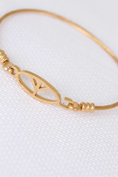 Gold Metal Çelik Figürlü Erkek Kelepçe Bileklik - TJ-EB1891 - 2