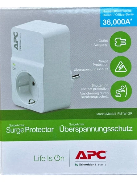 Schneider Electric APC Tekli Akım Korumalı Priz 230V PM1W-GR (Beyaz)