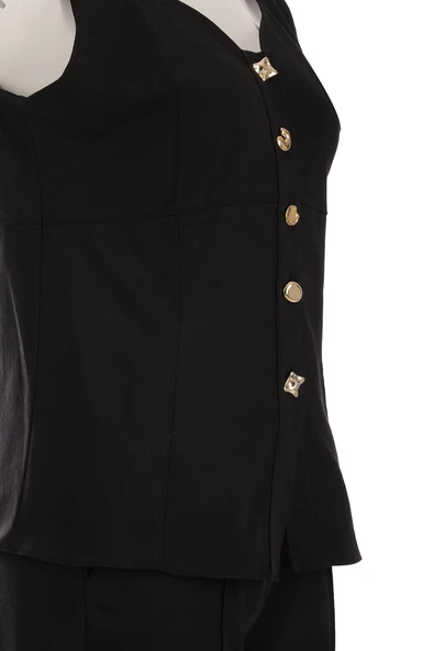 Ysatis Minimalist Crop Denim Yelek - Kolsuz, Düğmeli, Günlük