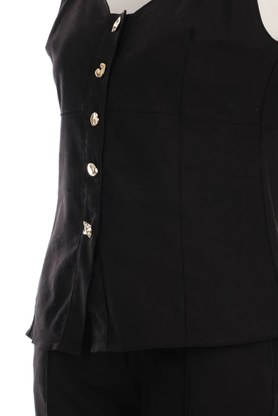 Ysatis Minimalist Crop Denim Yelek - Kolsuz, Düğmeli, Günlük - 6