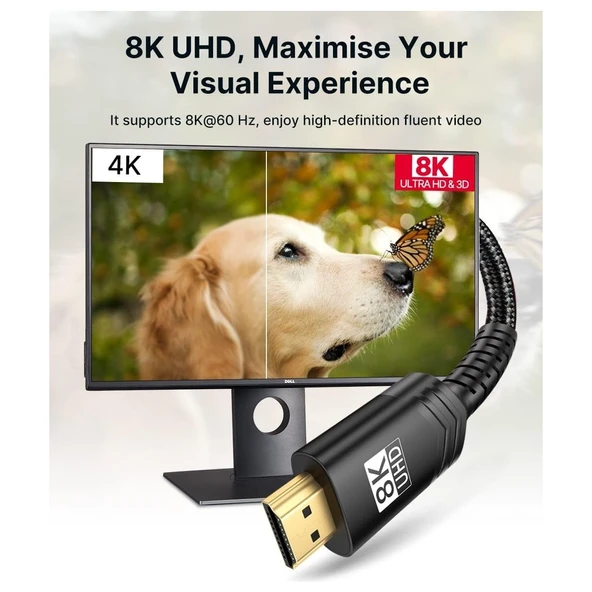 Jsaux 8k UHD Uzun HDMI Kablosu 48GBPS Yüksek Hızlı HDMI 2.1 Örgülü Oyuncu Kablo 4K 120Hz 144Hz 8k 60Hz Dinamik Hdr Dts:x 1080P 3D Earc Dizüstü Bilgisayar UHD Tv Oyun Monitörü Ps5 Ps4 Uyumlu CV0011 - 4